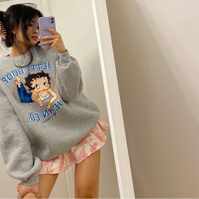 Áo sweater Dunea in chữ phối họa tiết hoạt hình dễ thương dáng rộng thời trang cho nữ | BigBuy360 - bigbuy360.vn