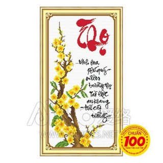 Tranh thêu chữ thập chữ Thọ - mai vàng < 51328 > chưa thêu