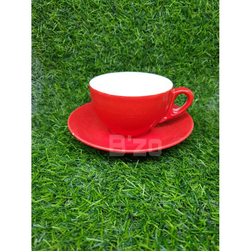 Bộ cốc ly sứ capu 220ml màu trơn vấn đá kèm đĩa kê sứ, cốc uống nước, cốc capuchino, cốc uống cà phê, cốc sứ Bát tràng.