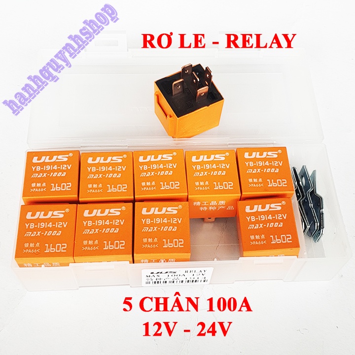 Hộp 10 Rơ le ô tô 5 chân màu cam 12V 100A hoặc 24V 100A loại 1