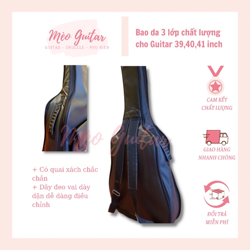 Bao da 3 lớp cho đàn Guitar 39 40 41 inch chắc chắn chất lượng | bao da chống thấm nước cho đàn guitar Mèo Guitar