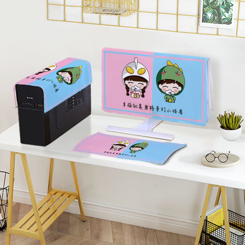 Vỏ Bọc Bàn Phím Máy Tính / Màn Hình LCD Bằng Vải Cotton Lanh Chống Bụi Họa Tiết Hoạt Hình