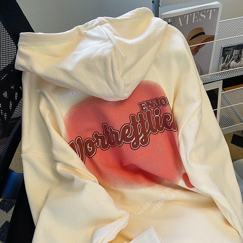 Áo Khoác Hoodie Tay Dài In Họa Tiết Phong Cách Preppy Mỹ