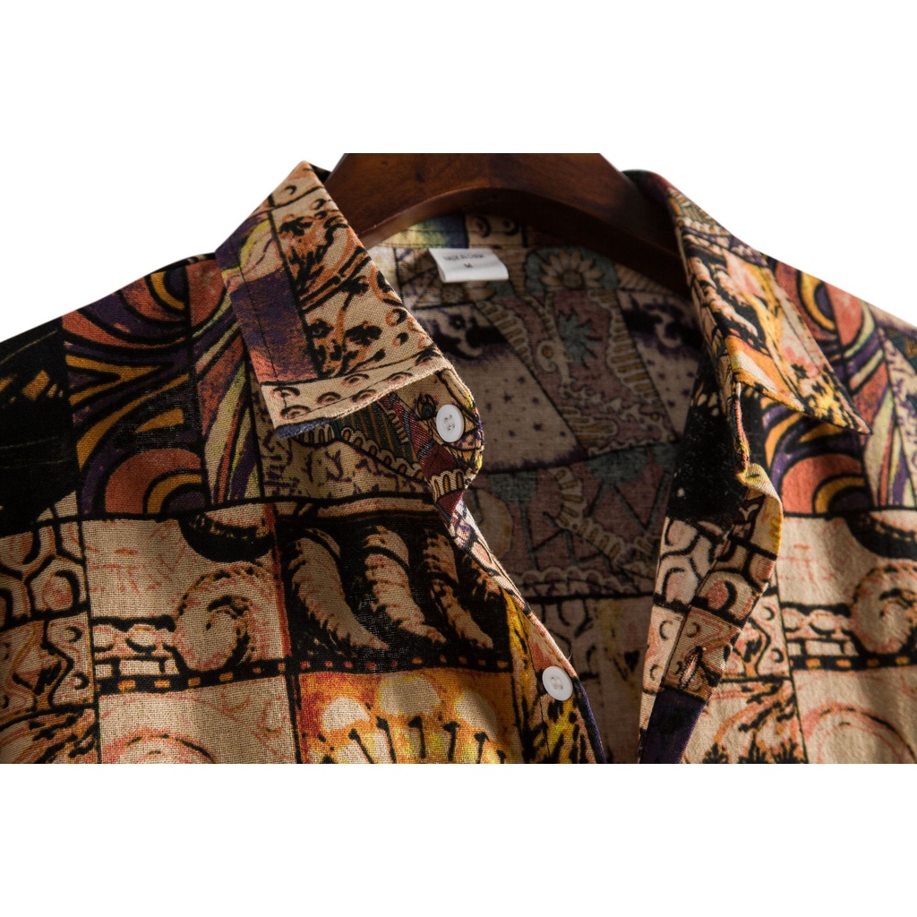 Áo Sơ Mi Tay Ngắn Dáng Rộng In Họa Tiết Hoa Phong Cách Vintage Dành Cho Nam Plus Size