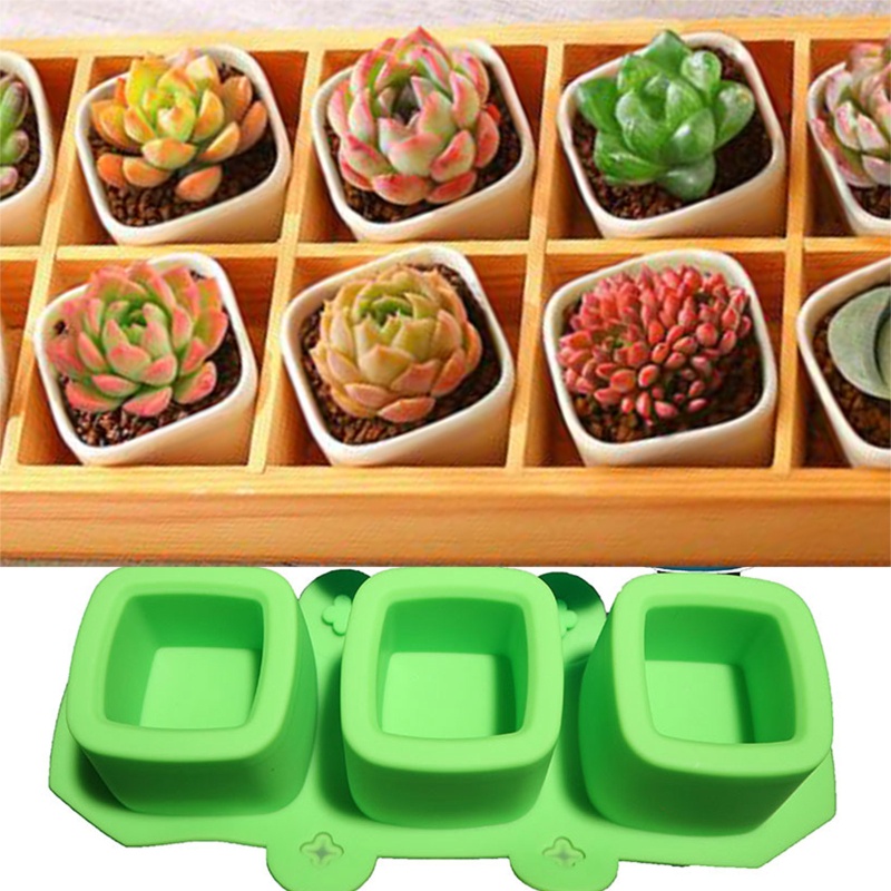 Khuôn Silicone Làm Chậu Cây 3 Lỗ Hình Tròn/Vuông Tiện Dụng