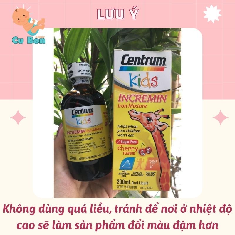 Centrum Kids cho bé biếng ăn Incremin Iron Mixture Úc 200ml dạng siro giúp hấp thu calo dinh dưỡng tốt từ 6 tháng tuổi