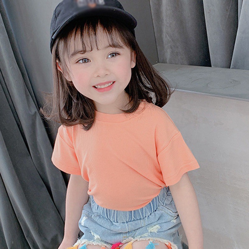 Áo Thun Màu Trơn Phong Cách Hàn Quốc Cho Bé Gái