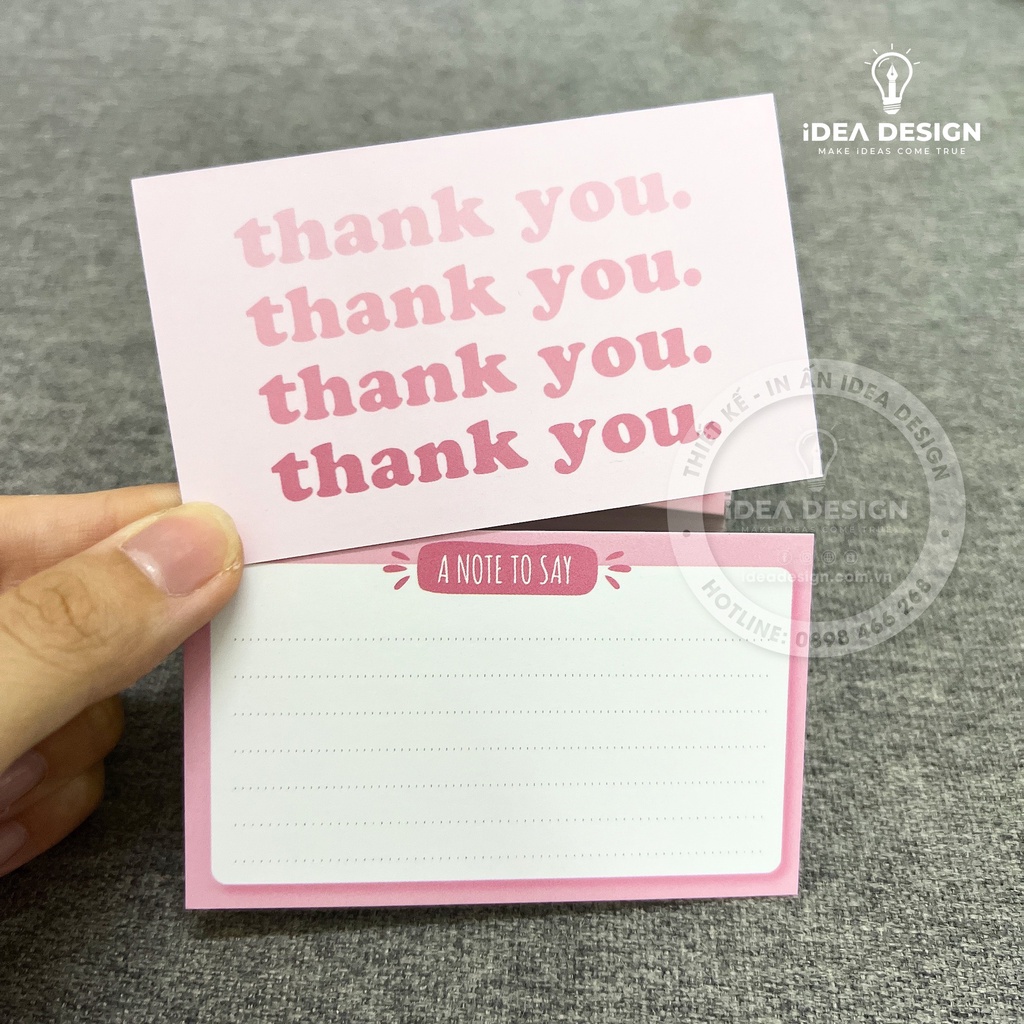 Thiệp cám ơn, thank you card khách tự điền nội dung - Giấy C300 - Cán màng mờ 2 mặt