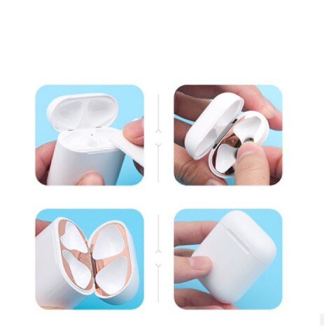 Miếng dán bảo vệ airpod bằng kim loại mạ vàng chống bẩn bụi cho vỏ/case hộp đựng tai nghe bluetooth Airpods 1/2/3/pro