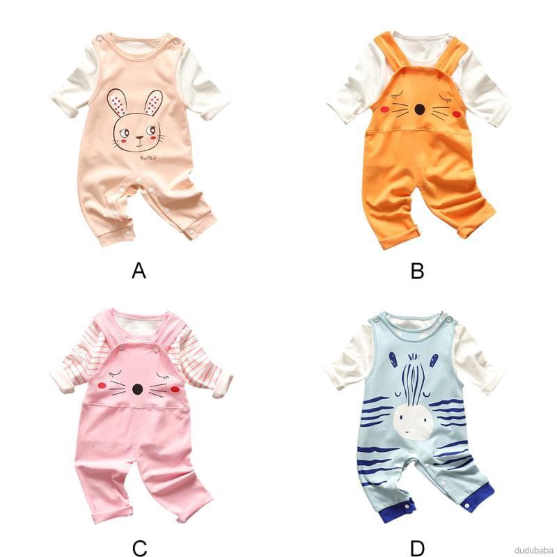 Set áo dài tay cổ tròn+quần yếm dài đáng yêu cho bé trai gái