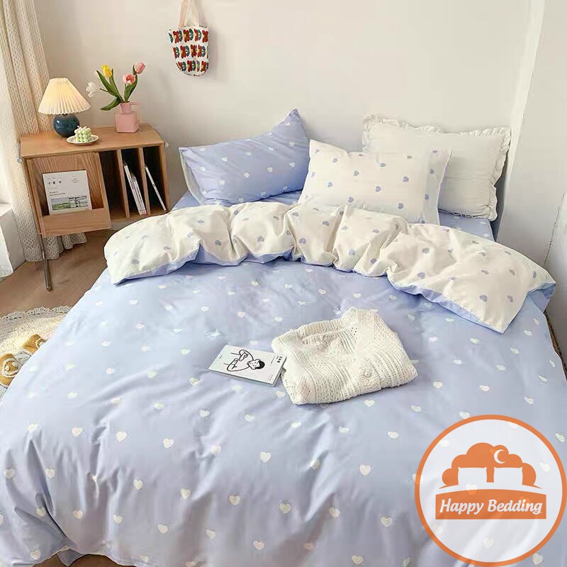 Bộ chăn ga gối Màu Pastel Happy Bedding drap cotton poly Hàn Quốc mùa tình yêu đủ size 1m2, 1m6, 1m8, 2m2 | BigBuy360 - bigbuy360.vn