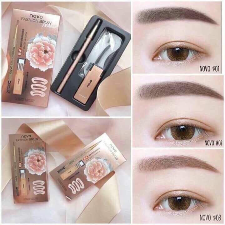 Chì kẻ mày FREESHIP Bộ chì kẻ mày định hình 3 kiểu Novo fashion brow