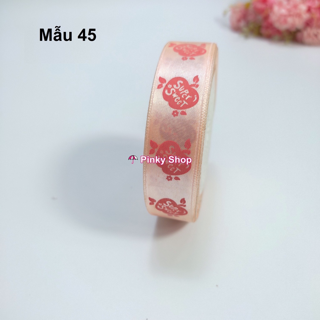 [1 mét] Ruy băng họa tiết, trái tim đẹp 2cm lụa, vải, satin cuộn 1m giá rẻ làm nơ, phụ kiện handmade Pinky Shop