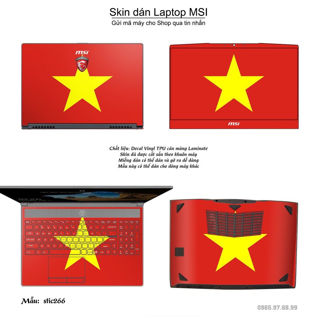 Skin dán Laptop MSI in hình cờ Việt Nam (inbox mã máy cho Shop)