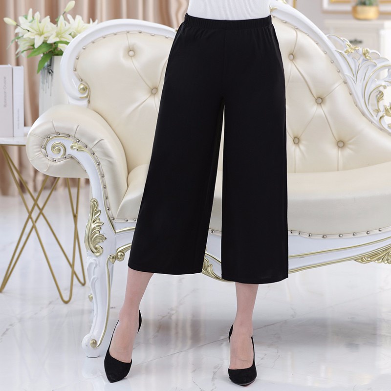 Quần trung niên ống rộng,Quần lửng trung niên nữ, chất liệu cotton co giãn