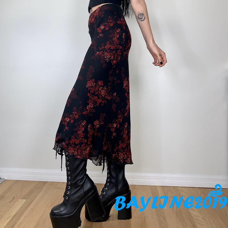Chân váy dài họa tiết hoa vintage thời trang cho nữ