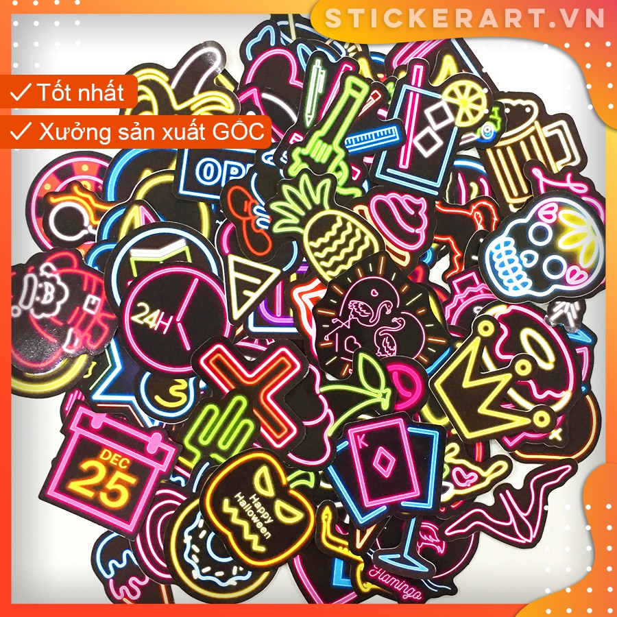 [NEON] SET 100 Sticker chống nước trang trí,dán xe laptop mũ bảo hiểm vali...