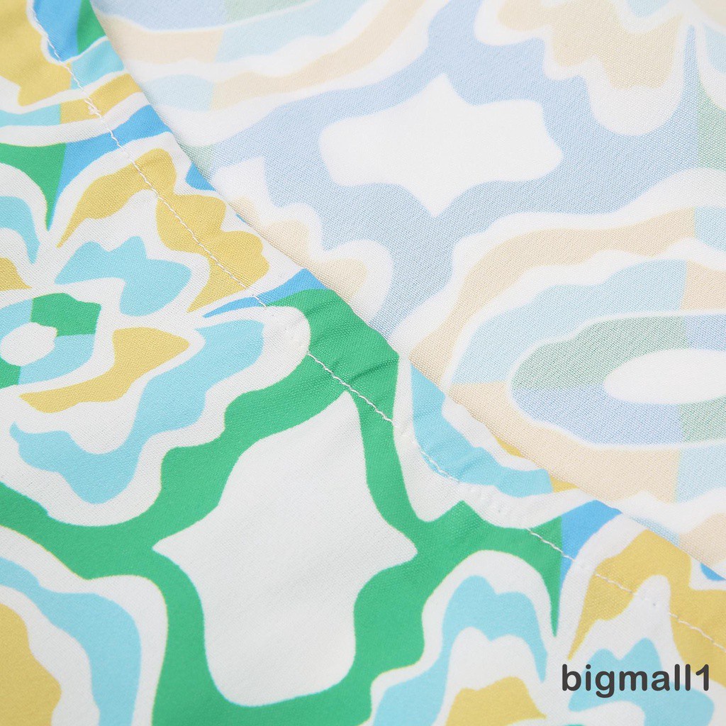 Bigmall-đầm Maxi Cổ Đứng Mỏng Mùa Hè Họa Tiết In Xẻ Tà Màu Xanh Lá Cây (Một Mảnh)