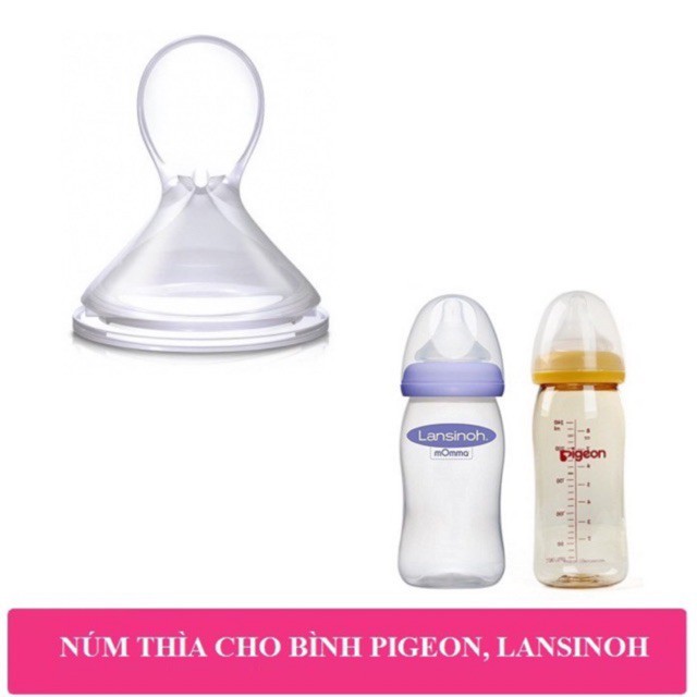 Núm thìa silicon ăn dặm thay thế cho bình sữa Pigeon, Lansinoh cổ rộng