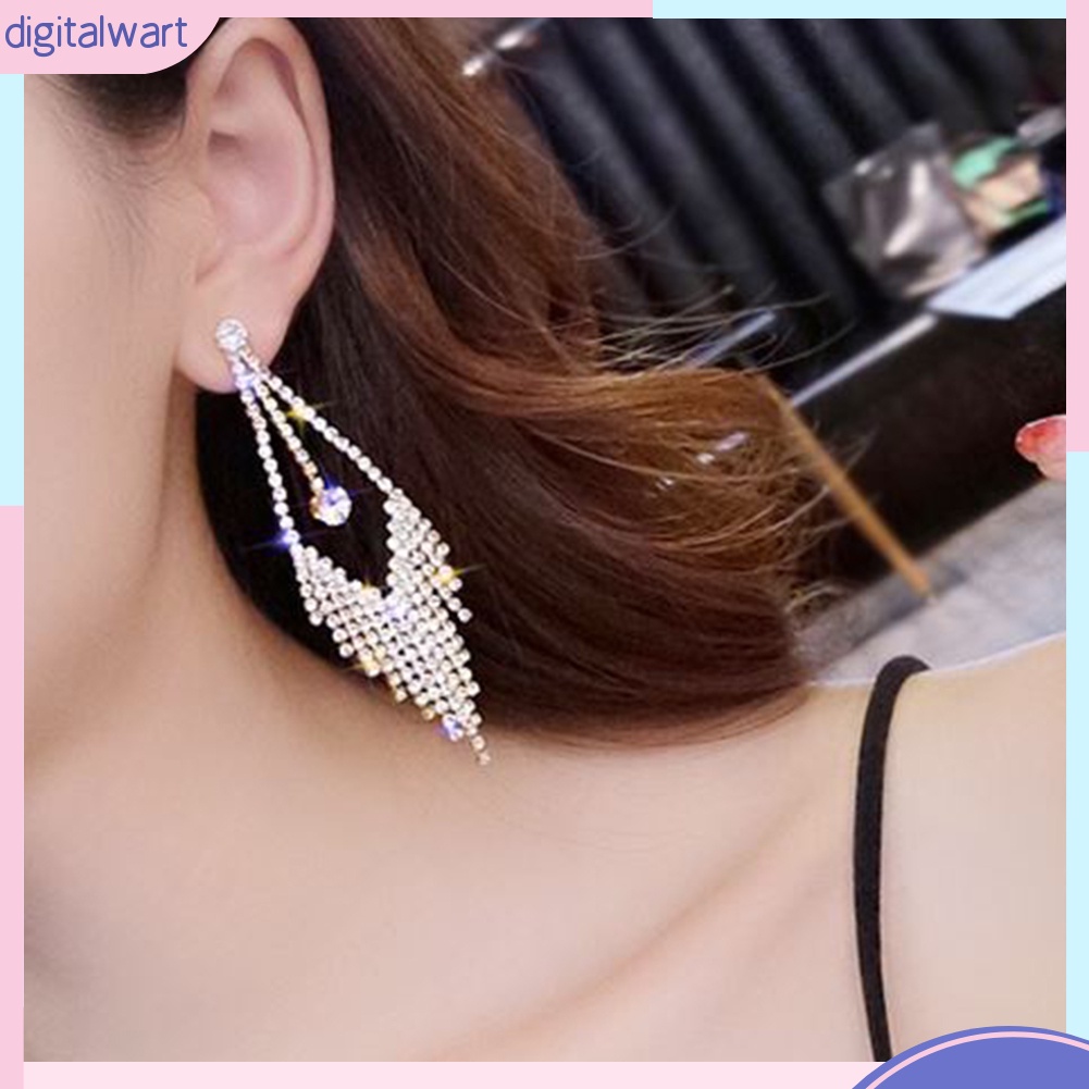 Cặp bông tai dạng thả hình học đính đá thời trang cho nữ