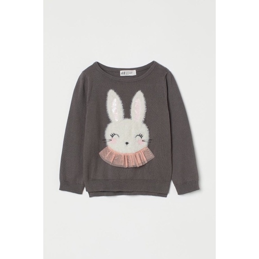 Áo Len Bé Gái Thỏ Nhung Xám Nâu HaM