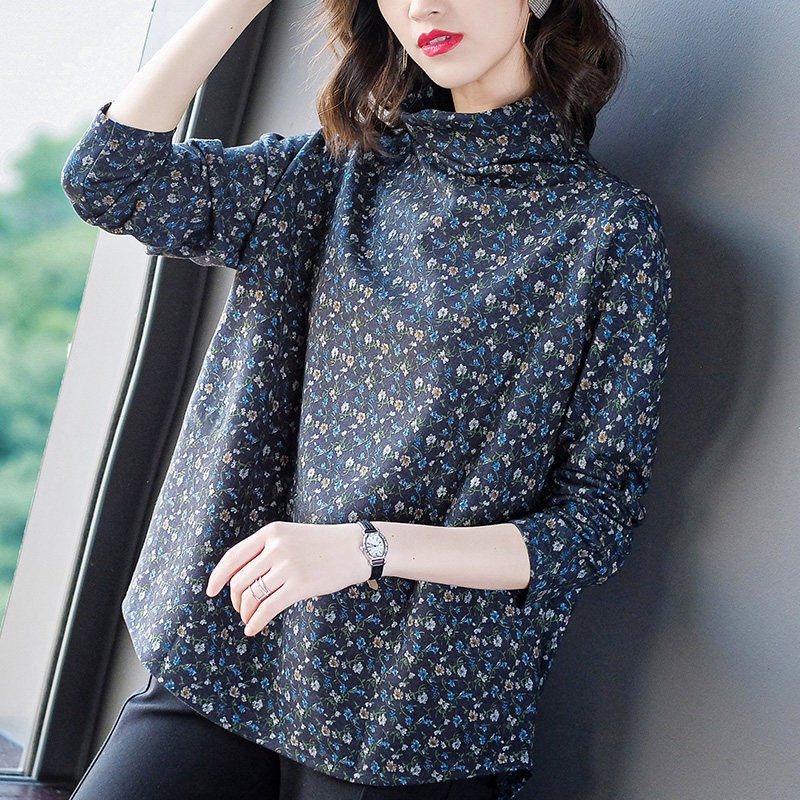 Áo Thun Tay Dài Cổ Cao Dáng Rộng Thời Trang Mùa Thu Cho Phụ Nữ Trung Niên KO3P