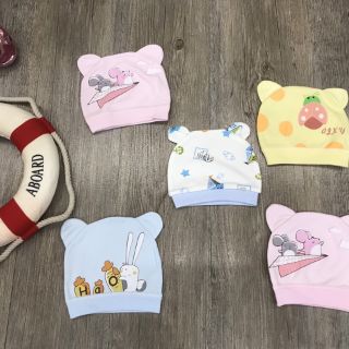 Combo 3 Mũ Cotton Che Thóp Cho Bé Sơ Sinh Mẫu Tai Gấu (Cho Bé Dưới 3 tháng)
