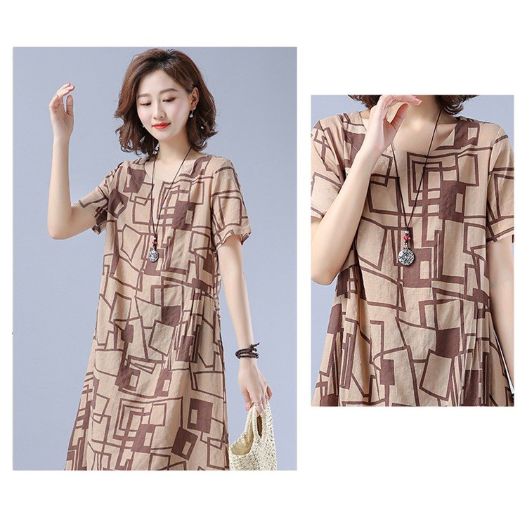 Đầm đũi-Váy dáng suông thời trang form rộng ngắn tay, hoạ tiết trẻ trung mặc đi làm, đi dạo phố