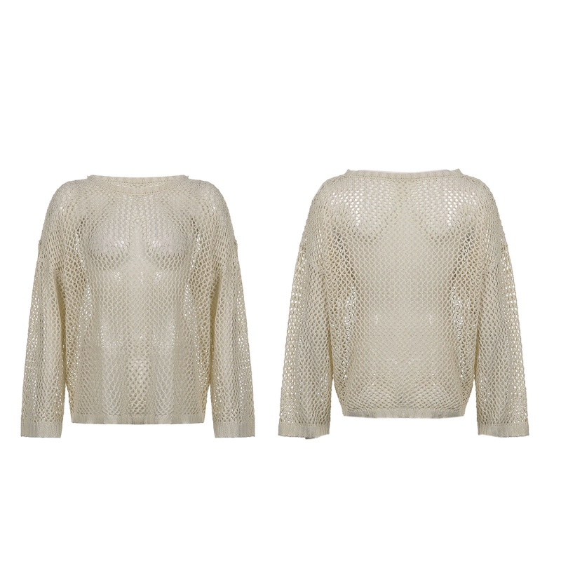 Áo Len Nữ Dài Tay Cổ Tròn Khoét Lỗ Thời Trang