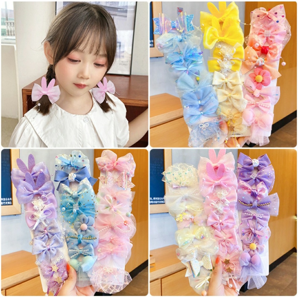 Set 8 kẹp tóc nơ hoa màu sắc xinh xắn cho bé
