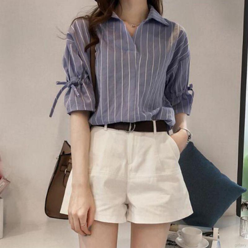 Áo Sơ Mi Tay Cánh Bướm Cổ Chữ V Thời Trang Hàn Quốc Dành Cho Nữ