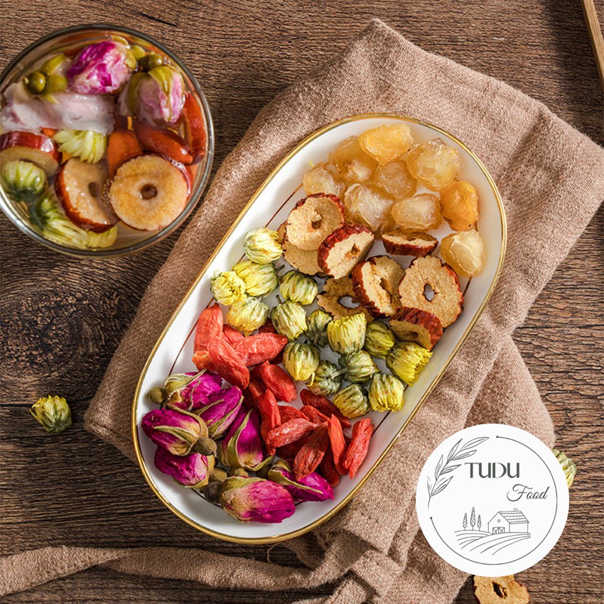 Combo trà dưỡng nhan 100g cúc nụ 100g hoa hồng 200g táo đỏ 200 kỷ tử chất lượng tốt loại 1 đóng gói túi zip thực phẩm