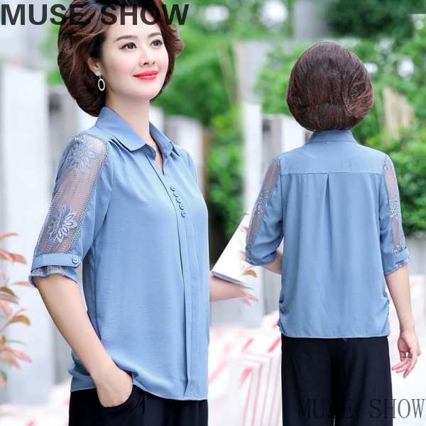 Áo Sơ Mi chiffon Tay Lửng Ống Rộng Thời Trang Mùa Hè Hàng Mới Dành Cho Phụ Nữ Trung Niên 2022