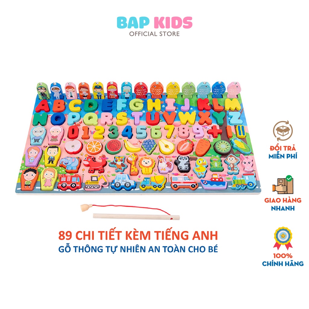 Đồ chơi câu cá BAPKIDS và học chữ số thông minh kèm tiếng Anh bằng gỗ