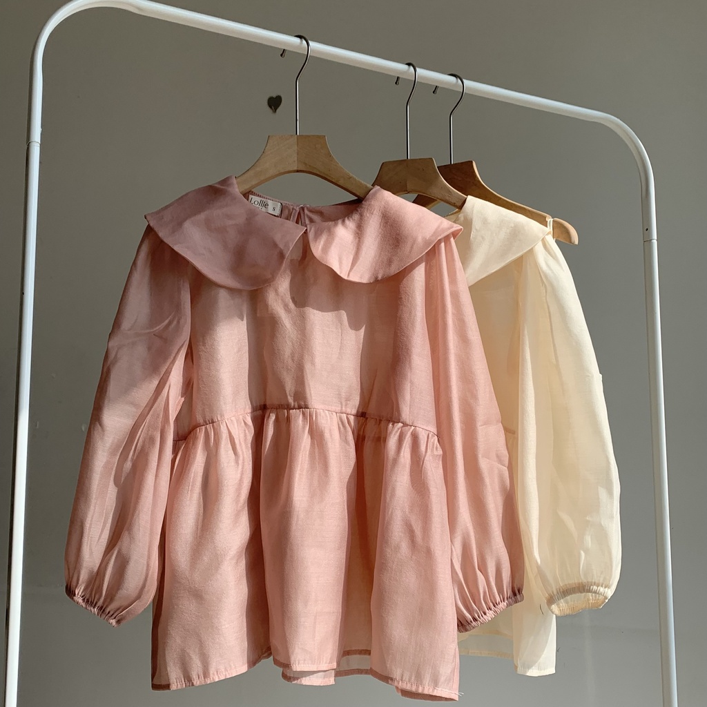 Áo kiểu babydoll vải tơ hàn in hoa nhí cổ kèm 2 dây TKA306 LOLLIE STUDIO