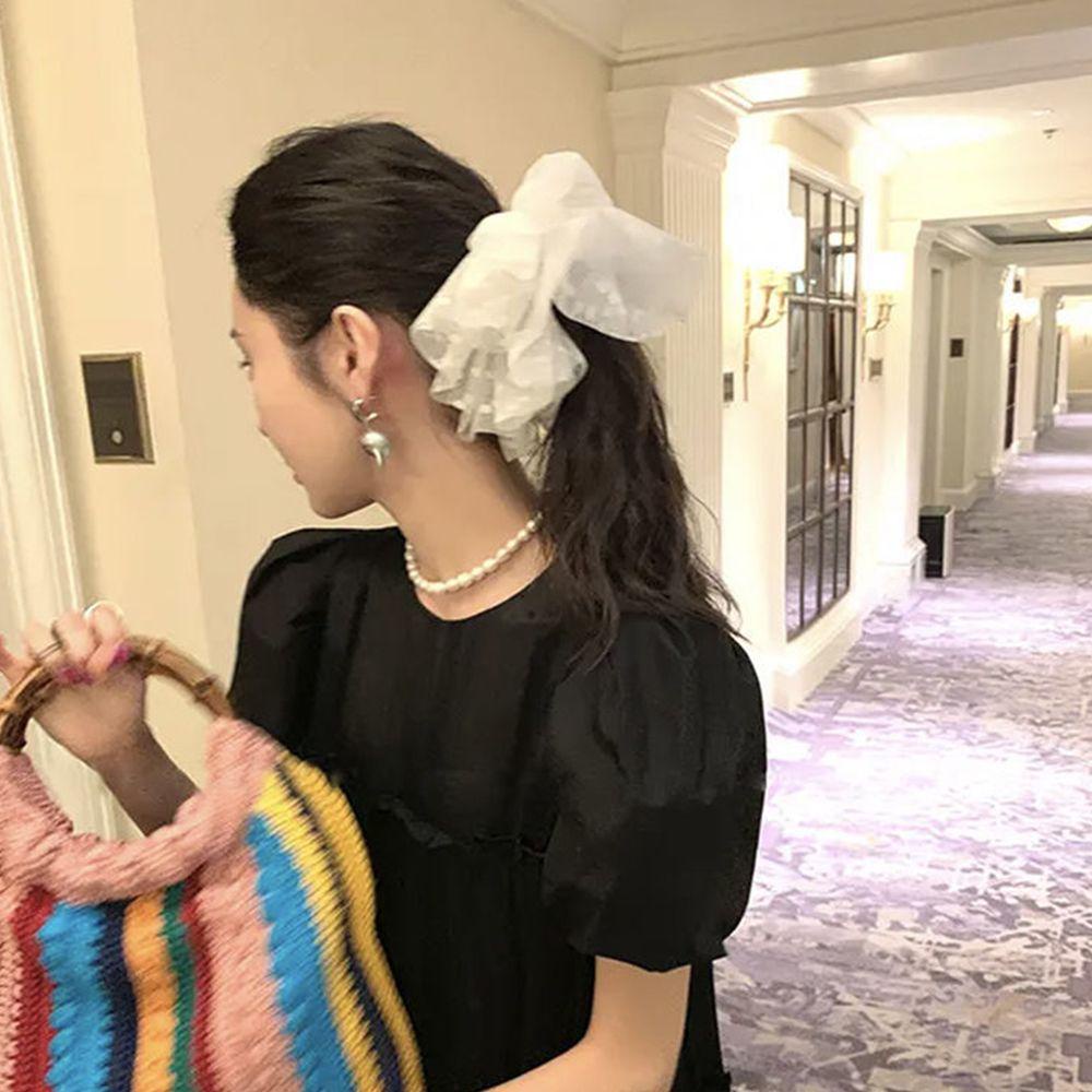 Dây Buộc Tóc Vải Lưới Họa Tiết Chấm Bi Màu Sắc Đơn Giản Phong Cách Hàn Quốc