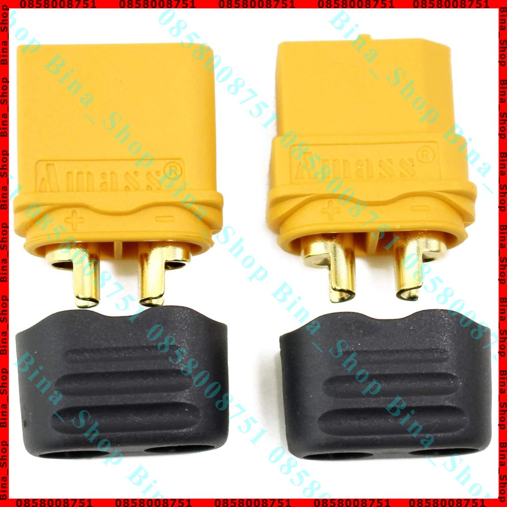 Jack XT60H Amass 60A kèm nắp chụp, Jack pin Lipo XT60 đực/cái