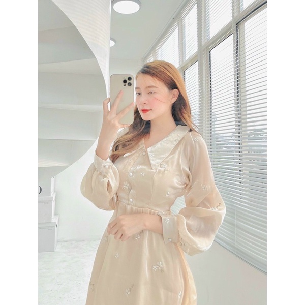 ĐẦM NUDE BÓNG THÊU HOA CỔ NHỌN✨