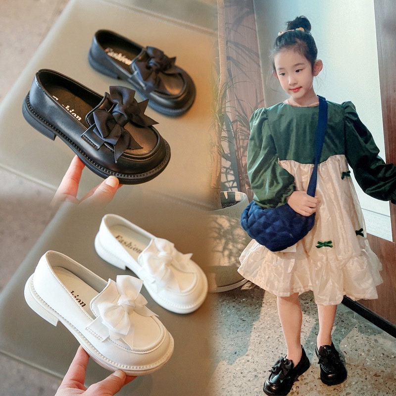 Giày Da Đính Nơ Phong Cách Anh Quốc Cho Bé Gái