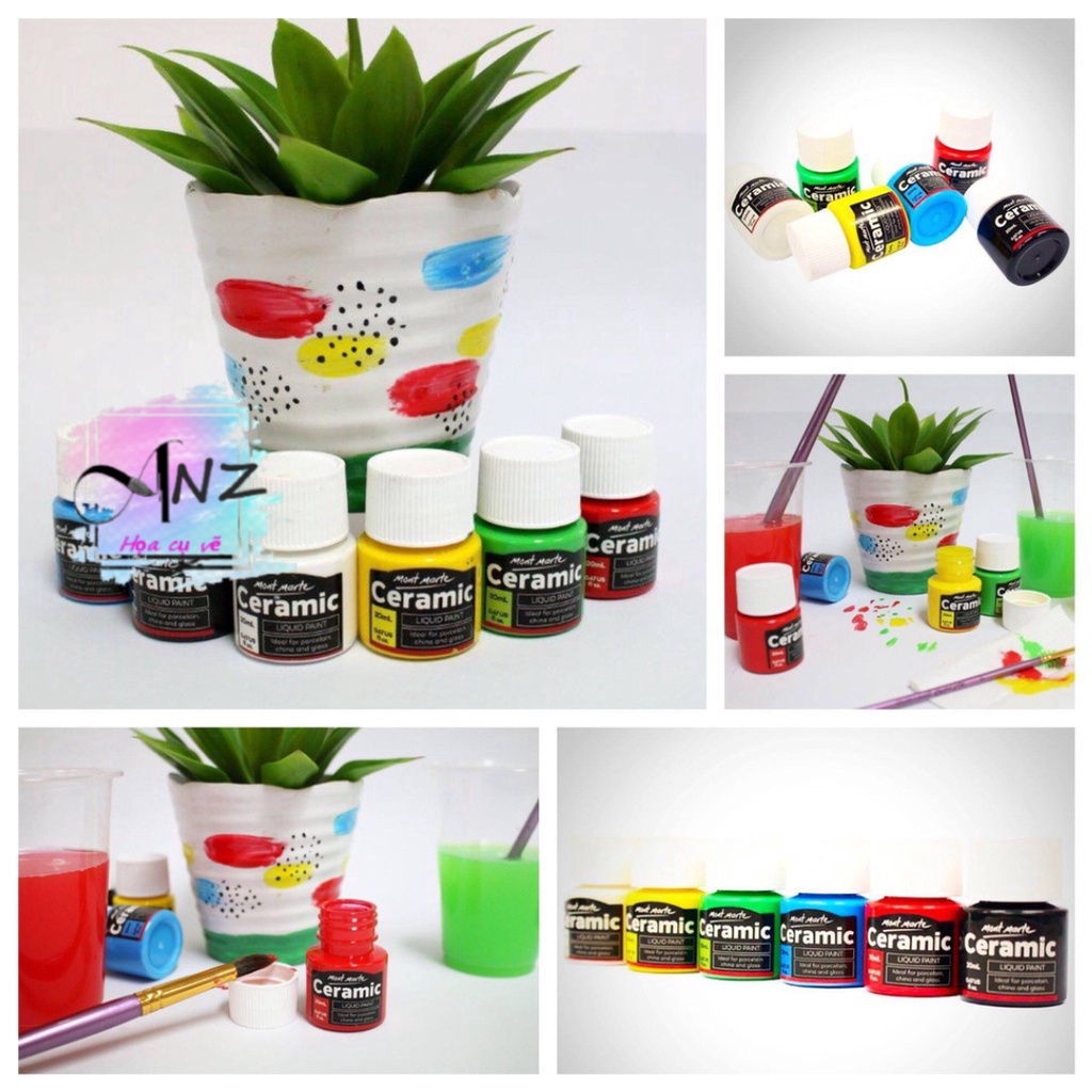 Màu vẽ thủy tinh kính gốm sứ Mont marte set 6 màu /  Signature Ceramic Paint 6pce x 20ml