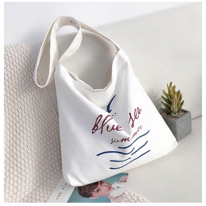 Túi Vải Canvas Tote Đeo Chéo, Đeo Vai, Kiểu Dáng Hàn Quốc, Có Khóa Kéo, Có Túi Con Bên Trong Giá Rẻ