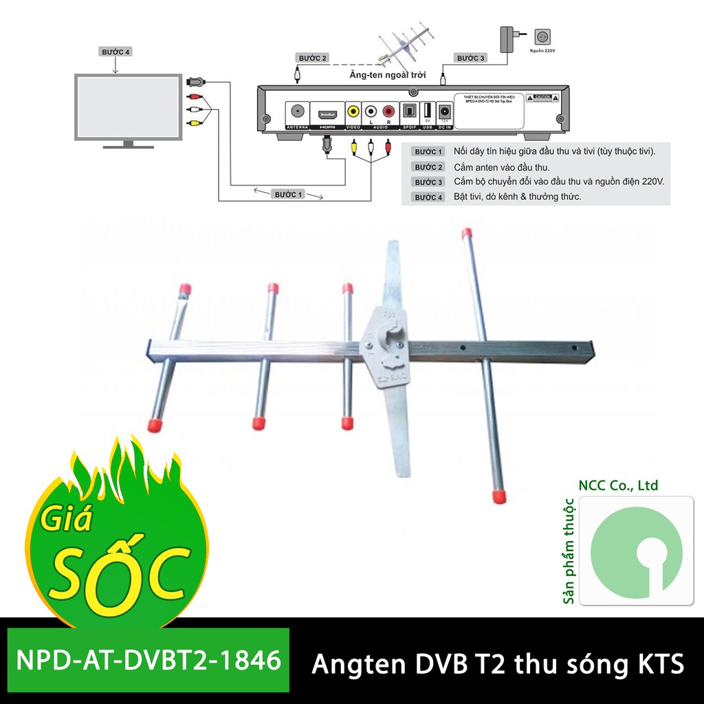 Angten DVB T2 thu sóng cho đầu thu kỹ thuật số mặt đất (hoặc tivi tích hợp DVB-T2) - NPD-AT-DVBT2-1846