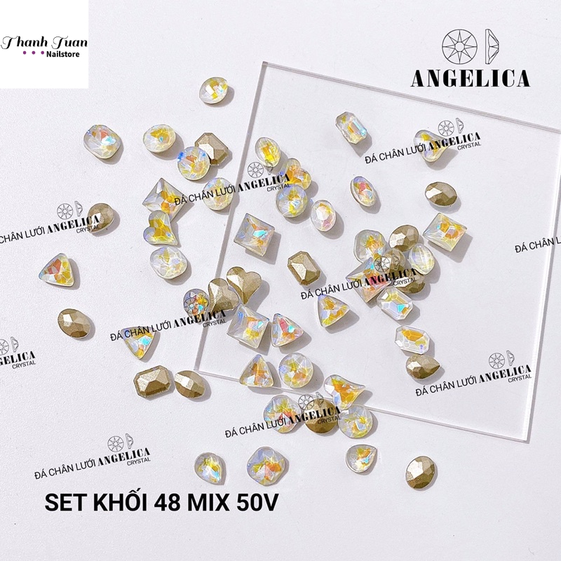 Set Mix 50v Đá khối chân vàng Angelica Đủ Màu - Phụ kiện đồ nail