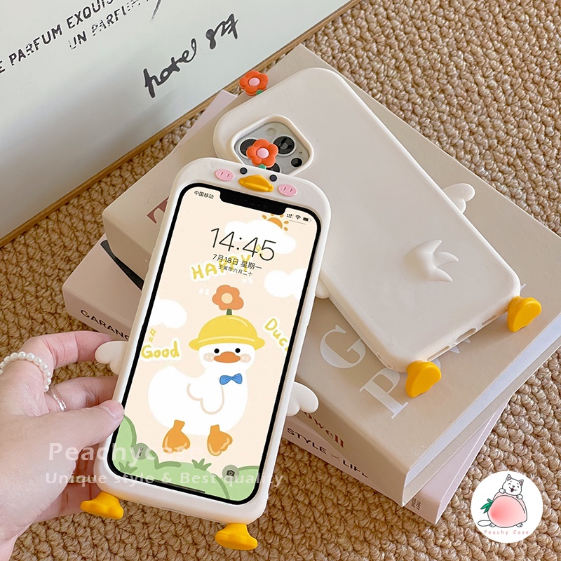 Ốp Điện Thoại Silicone Mềm Họa Tiết Vịt Hoa 3D Cho iPhone 14 13 12 Pro Max 11 Xr Xs Max X 7 8 Plus 6