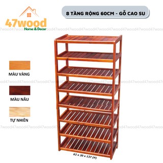 Kệ giày dép 8 tầng rộng 60cm 47wood, gỗ cao su chắc chắn