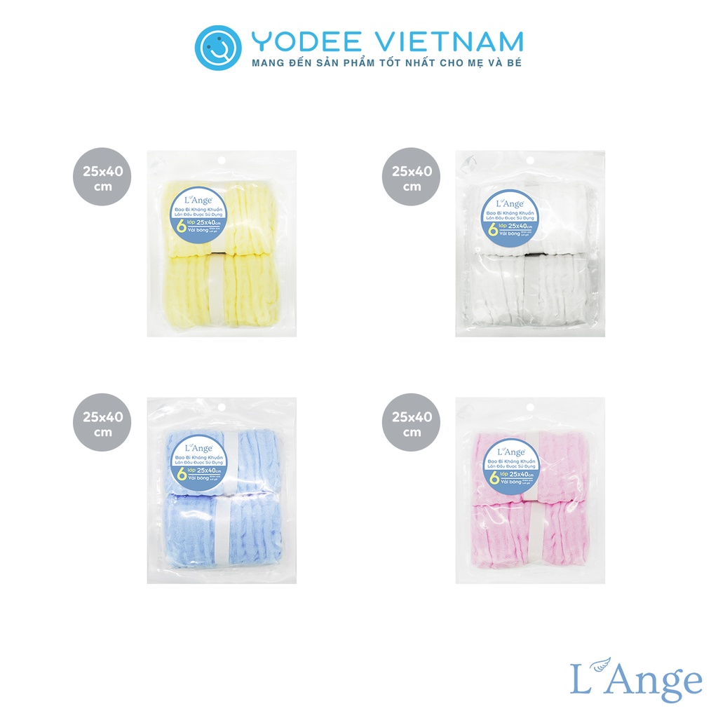 L'ange khăn sữa, lót gối vải bông 6 lớp 25x40 (set 2 cái)