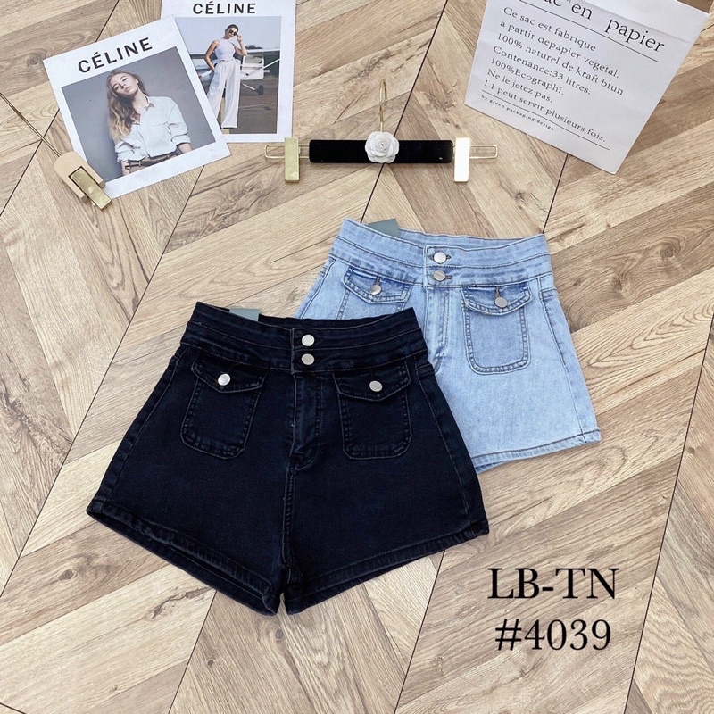 Quần short jean cạp cao túi nắp