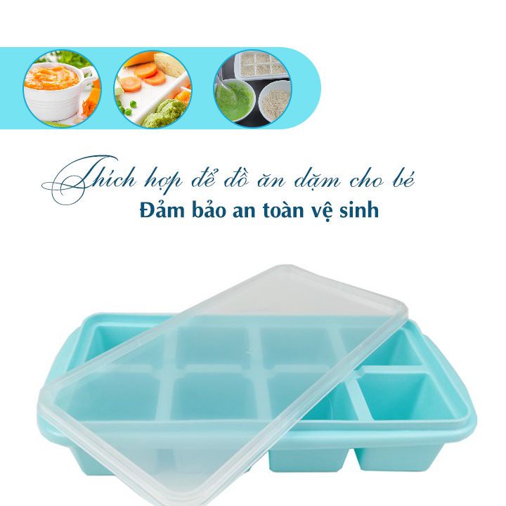 Khay đá 8 viên có nắp  Việt Nhật nhựa dẻo, vỉ đá, khay trữ đồ ăn dặm cho bé, khuôn làm thạch bền đẹp -br01266