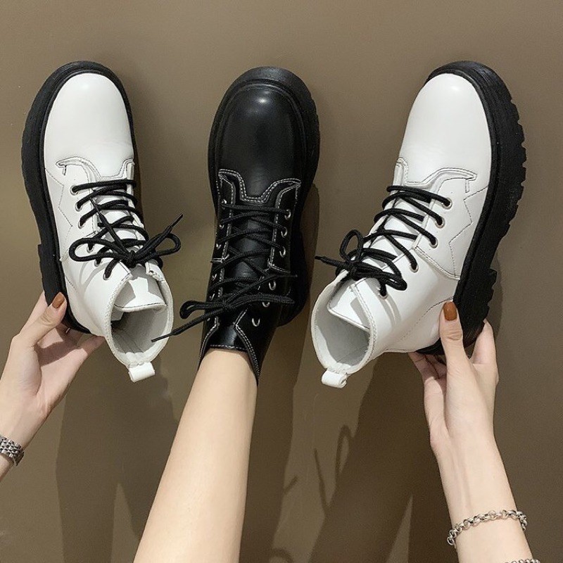 Giày Bốt Martins 2 màu đen trắng phong cách boots ulzzang phòng cách hàn quốc cho nữ