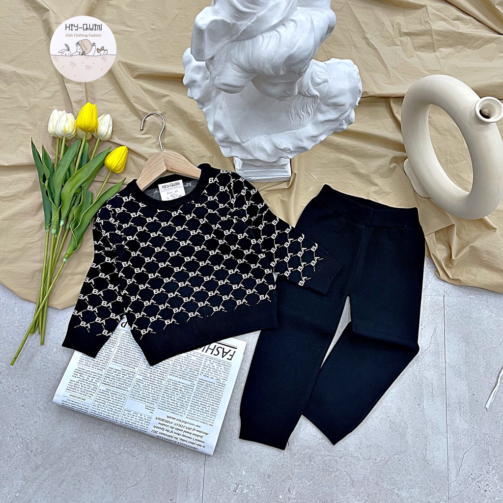 Bộ len Hiy Quin kẻ BA chất cotton thoải mái, an toàn cho da bé